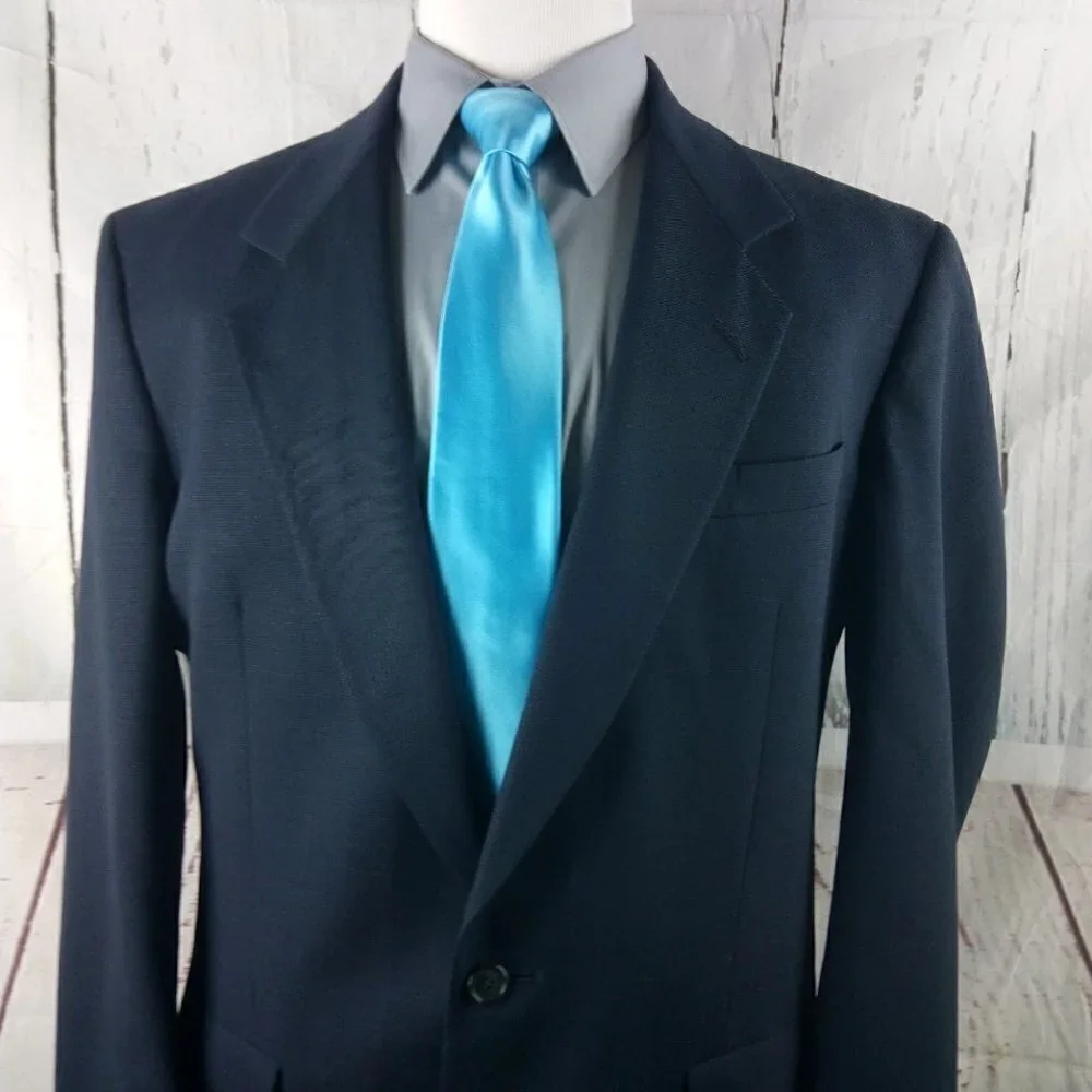 Austin Reed 43L Wool 2 Button Blue Hopsack Suit Blazer Jacket